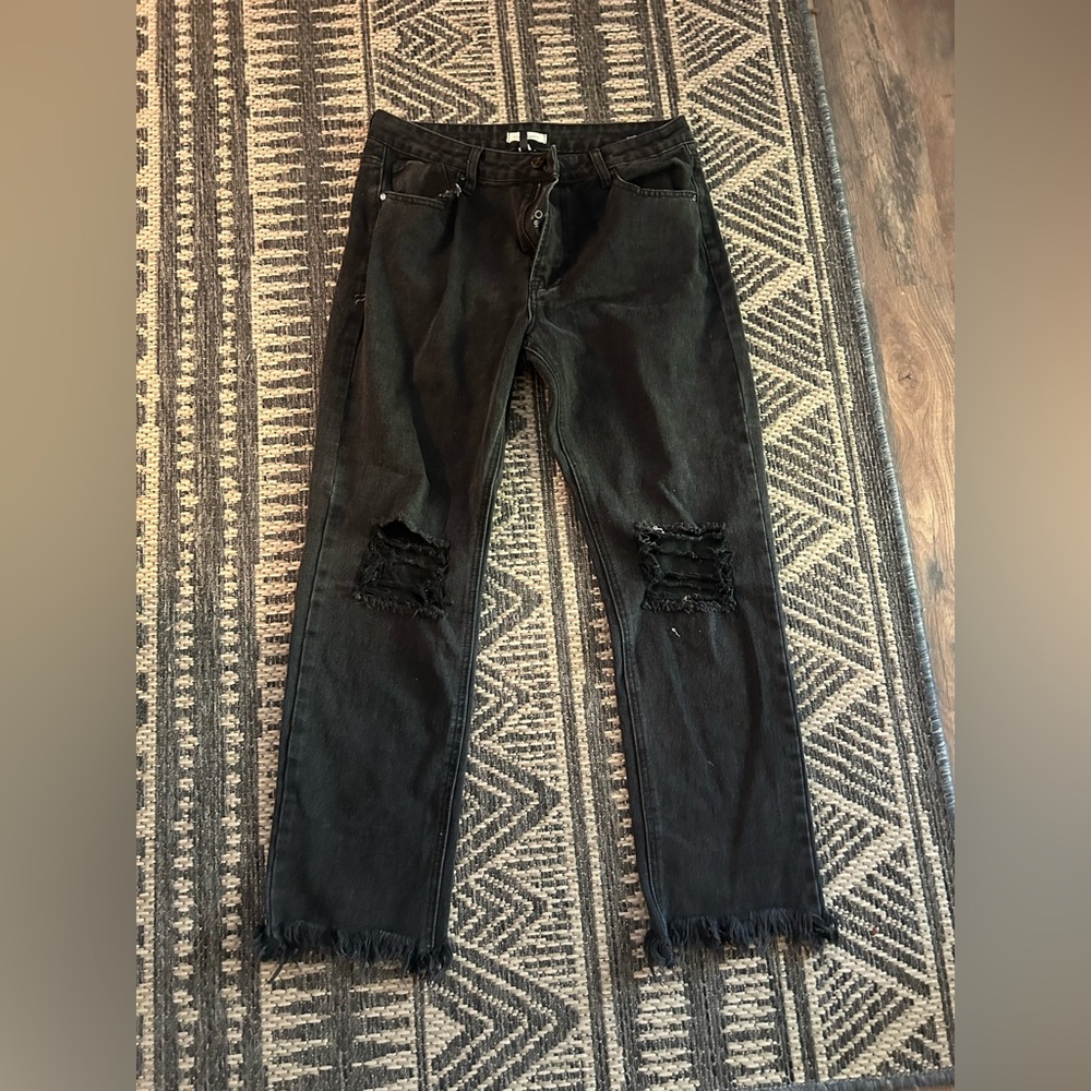 Womens Black Distressed Jeans
